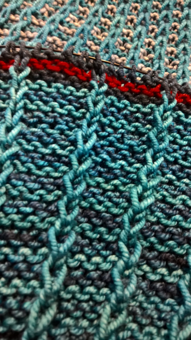 Last section of colourwork including the "pop" colour